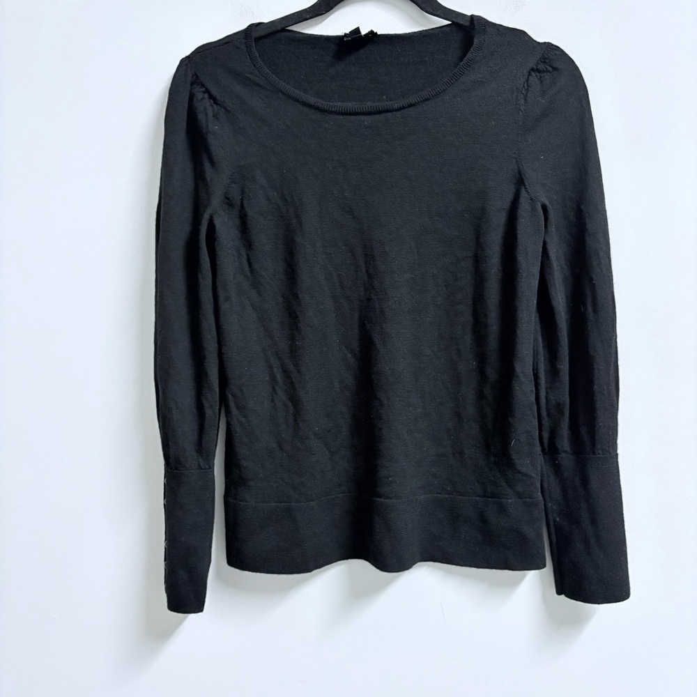Talbots 100%‎ Merino Wool Black Scoop Neck Sweater Puff Sleeves Size L Large